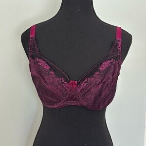 WonderBra 34D Chantilly Lace Women's Bra - Burgundy #7484